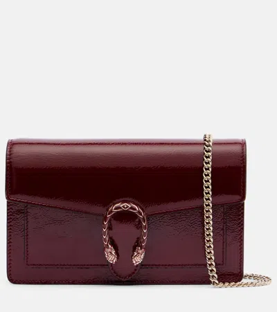 Gucci Dionysus Mini Patent Leather Crossbody Bag In Burgundy
