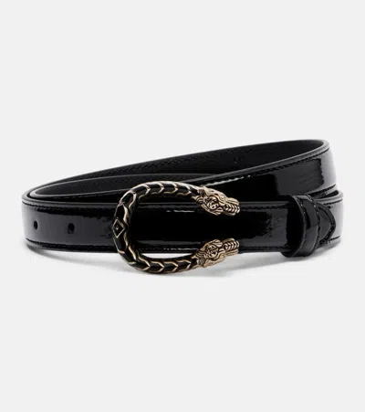 Gucci Dionysus Patent Leather Belt In Black