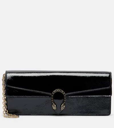 Gucci Dionysus Patent Leather Clutch In Black