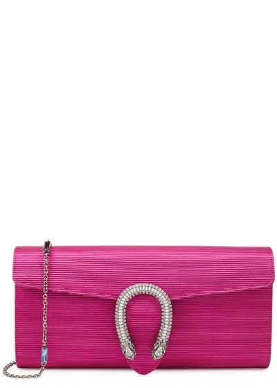 Gucci Dionysus Ribbed Satin Clutch, Clutch, Fuchsia, Chain Strap In Neutral