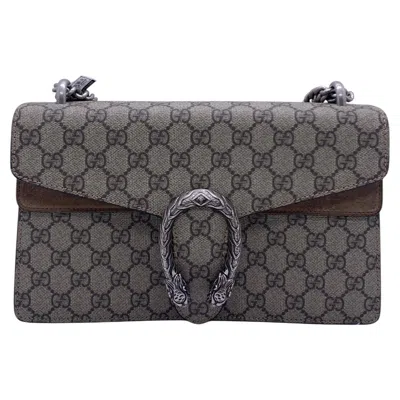 Pre-owned Gucci Dionysus Shoulder Bag Gg Supreme Monogram Canvas Taupe Suede Medium In Brown