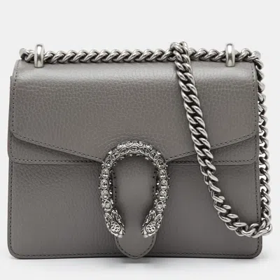 Pre-owned Gucci Dionysus Small Grey Leather Chain Flap Shoulder Bag In Gray