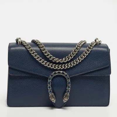 Pre-owned Gucci Dionysus Small Navy Blue Leather Shoulder Bag