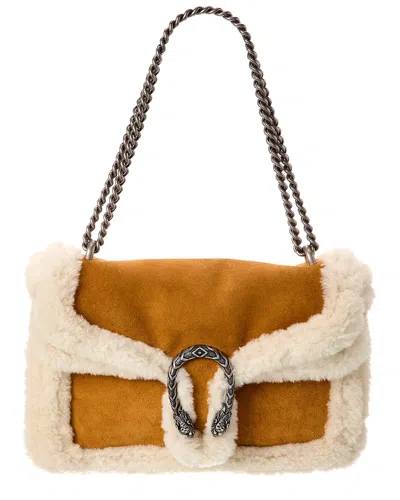 Gucci Dionysus Small Suede & Shearling Shoulder Bag In Brown
