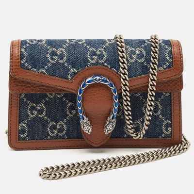 Pre-owned Gucci Dionysus Super Mini Blue/brown Gg Denim And Leather Shoulder Bag