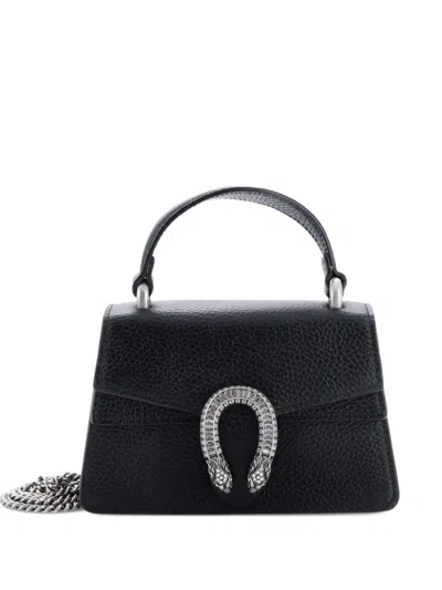 Pre-owned Gucci Dionysus Top Handle Bag Leather With Crystals Mini Satchel In Black