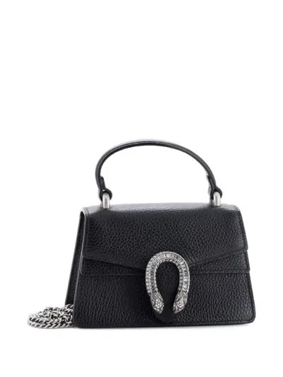 Pre-owned Gucci Dionysus Top Handle Bag Leather With Crystals Mini Satchel In Black