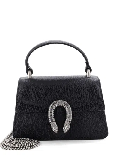 Pre-owned Gucci Dionysus Top Handle Bag Leather With Crystals Mini Satchel In Black