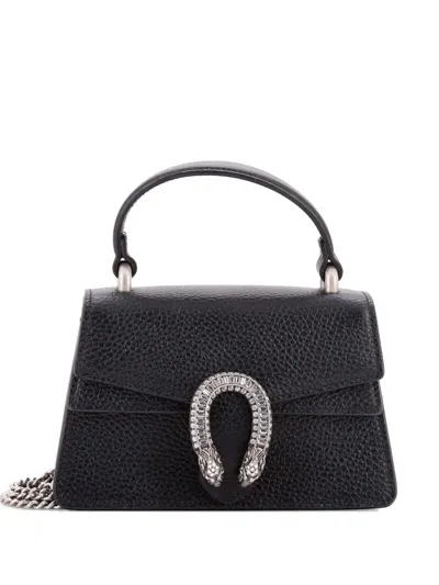Pre-owned Gucci Dionysus Top Handle Bag Leather With Crystals Mini Satchel In Black