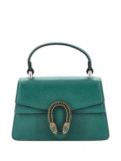 Pre-owned Gucci Dionysus Top Handle Bag Leather With Crystals Mini Satchel In Green