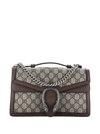 Pre-owned Gucci Dionysus Top Handle Chain Bag Gg Coated Canvas Small Satchel In Brown