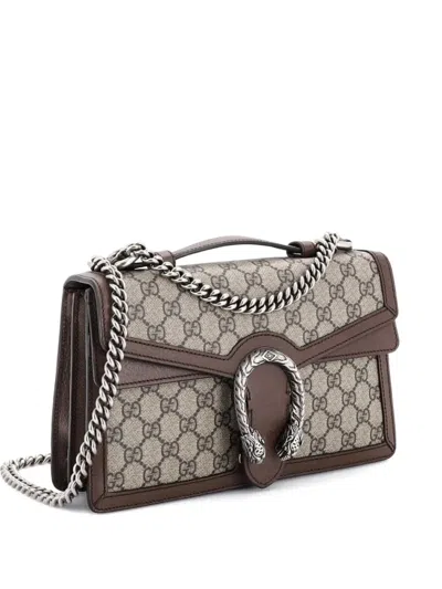 Pre-owned Gucci Dionysus Top Handle Chain Bag Gg Coated Canvas Small Satchel In Brown