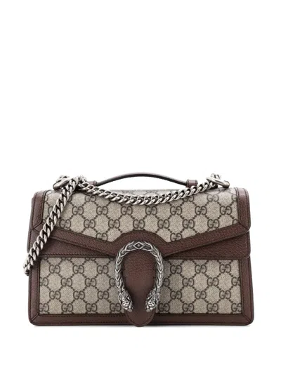 Pre-owned Gucci Dionysus Top Handle Chain Bag Gg Coated Canvas Small Satchel In Brown