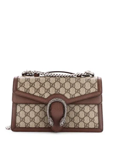 Pre-owned Gucci Dionysus Top Handle Chain Bag Gg Coated Canvas Small Satchel In Brown