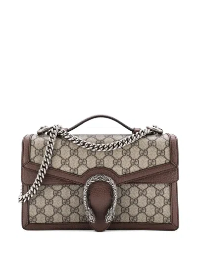 Pre-owned Gucci Dionysus Top Handle Chain Bag Gg Coated Canvas Small Satchel In Neutral