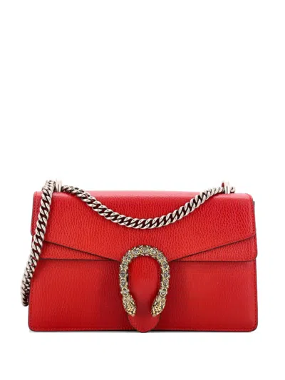 Pre-owned Gucci Dionysus Top Handle Chain Bag Leather With Crystals Small Shoulder Bag In Red