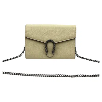 Pre-owned Gucci Dionysus Wallet On Chain Grained Leather White Crystal Woc