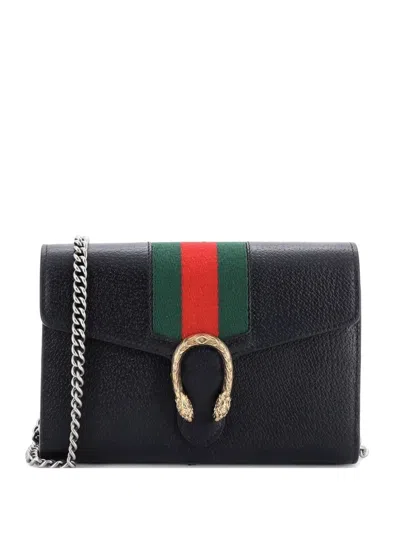 Pre-owned Gucci Dionysus Web Chain Wallet Leather Small Crossbody Bag In Black