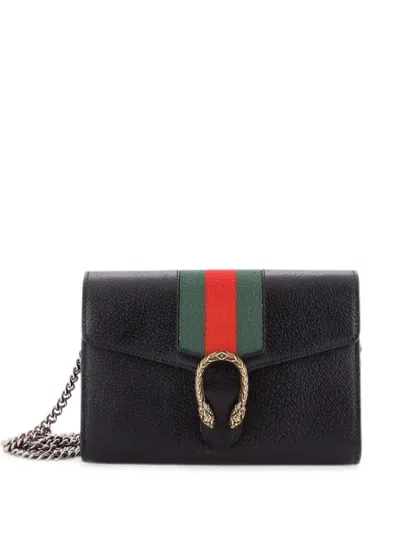 Pre-owned Gucci Dionysus Web Chain Wallet Leather Small Crossbody Bag In Black