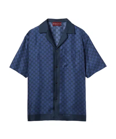 Gucci Disco Monogrammed Short-sleeve Shirt In Blue