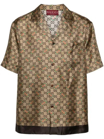 Gucci Gg-horsebit Silk Shirt In Neutrals
