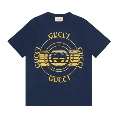 Pre-owned Gucci Disk Print Oversize T-shirt 'inchiostro/yellow' | Blue | Men's Size L