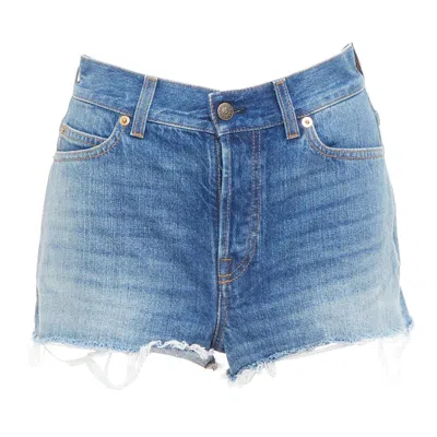 Pre-owned Gucci Disney Donald Duck Blue Denim Yellow Patch Cut Off Shorts 23"