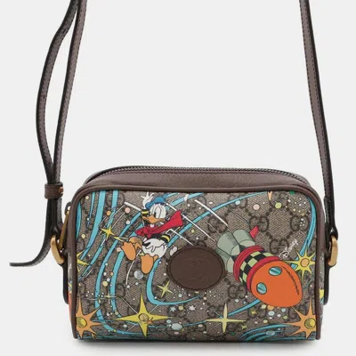 Pre-owned Gucci Disney Gg Supreme Shoulder Bag Donald Duck Beige/brown Pvc Leather