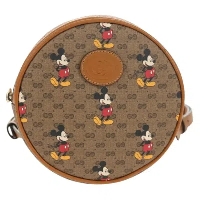 Pre-owned Gucci Disney Mickey Mouse Round Backpack (outlet) Printed Mini Gg Coated Canvas Beige Canvas Backpac