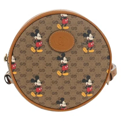 Pre-owned Gucci Disney Mickey Mouse Round Backpack (outlet) Printed Mini Gg Coated Canvas Beige Canvas Backpac