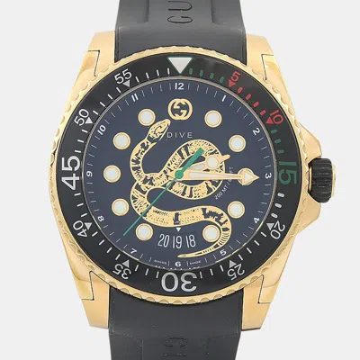 Pre-owned Gucci Dive 136.2 Quartz Black Stainless Steel Men's Wristwatch 45 Mm