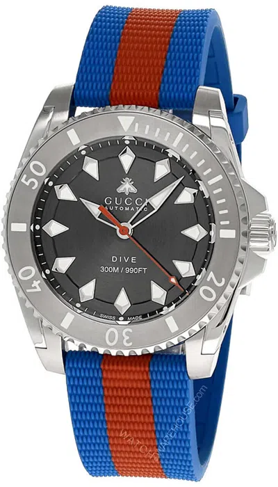 Pre-owned Gucci Dive 40mm Automatic Dark Grey Dial Rubber Men's Watch Ya136352