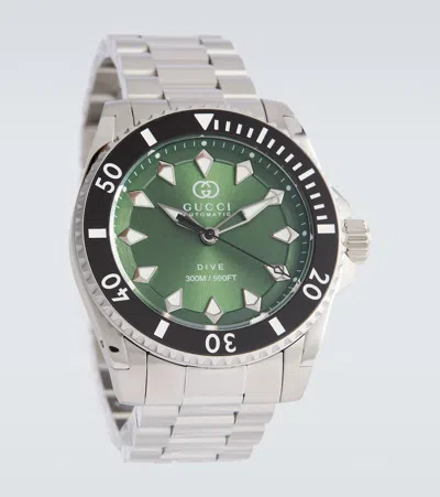 Gucci Dive 40mm Stainless Steel Watch In Green/grey/grey
