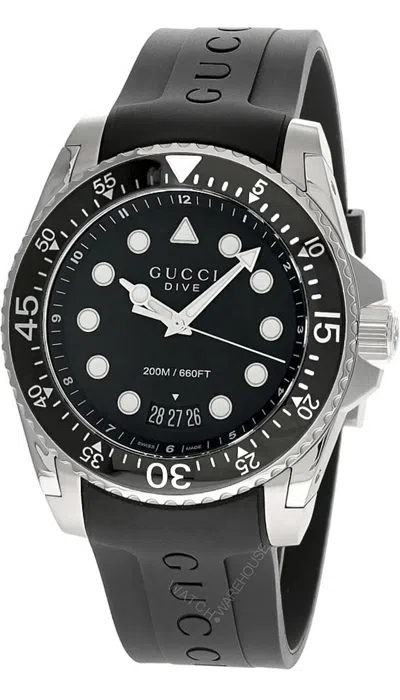 Pre-owned Gucci Dive 45mm Quartz Black Rubber Men's Watch Ya136204b