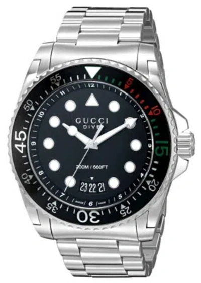Pre-owned Gucci Dive 45mm Ss Blk Matte Dial Rotating Bezel Men's Watch Ya136208a