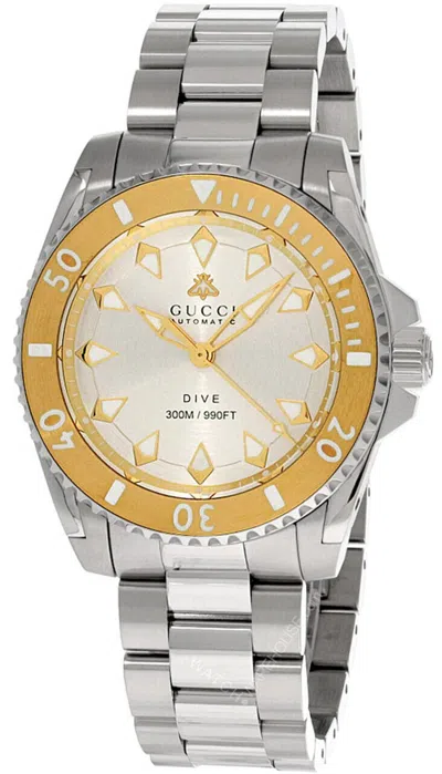 Pre-owned Gucci Dive Auto 40mm 18k Yellow Gold Plated Bezel Men's Watch Ya136357