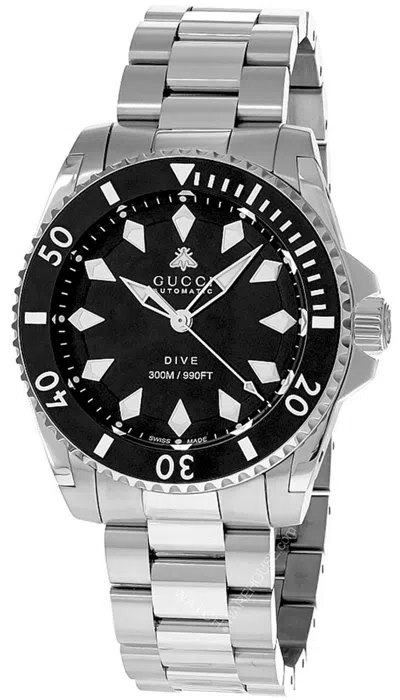 Pre-owned Gucci Dive Auto 40mm Black Dial Stainless Steel Men's Watch Ya136353
