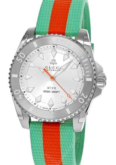Pre-owned Gucci Dive Auto 40mm Silver Dial Rubber Men's Watch Ya136351