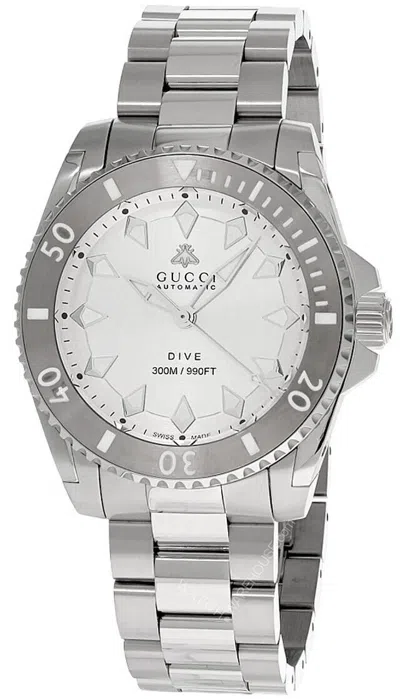 Pre-owned Gucci Dive Auto 40mm Silver Dial Stainless Steel Men's Watch Ya136354