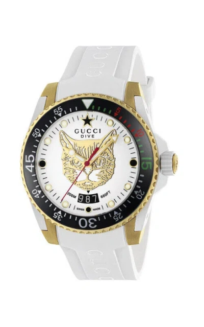 Pre-owned Gucci Dive Ladies 40mm Gold Tone Feline Watch Ya136322