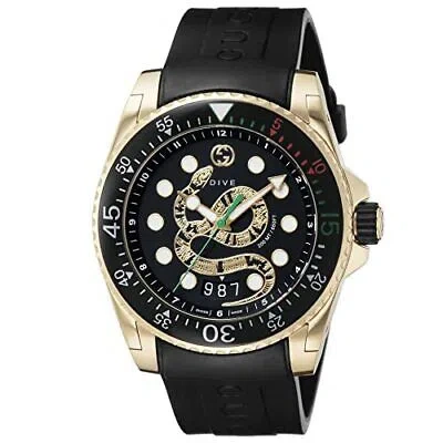 Pre-owned Gucci Dive Men's Watch Black Stainless Quartz 45mm Ya136219 Genuine