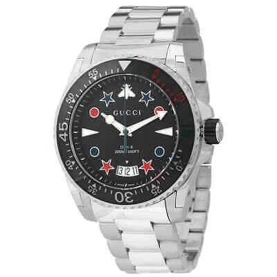 Pre-owned Gucci Dive Quartz Black Dial Men's Watch Ya136221