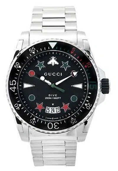 Pre-owned Gucci Dive Stainless Steel Black Dial Quartz Diver's Ya136221 200m Men's Watch