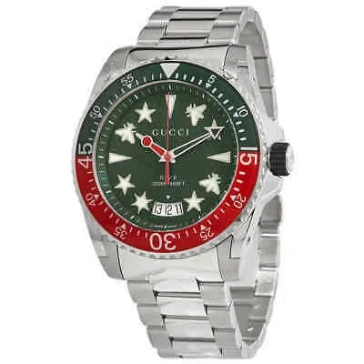Pre-owned Gucci Dive Watch Quartz Green Dial Men's Watch Ya136222