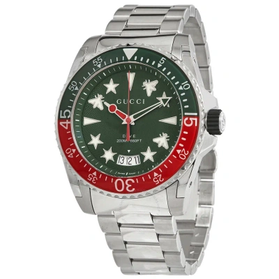 Gucci Dive Watch Quartz Green Dial Men's Watch Ya136222 In Metallic