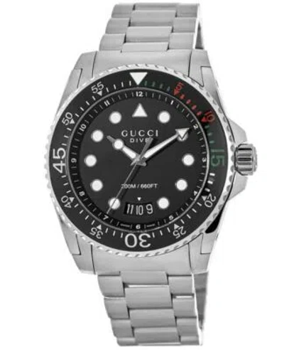 Pre-owned Gucci Dive Xl Black Dial Stainless Steel Men's Watch Ya136208a
