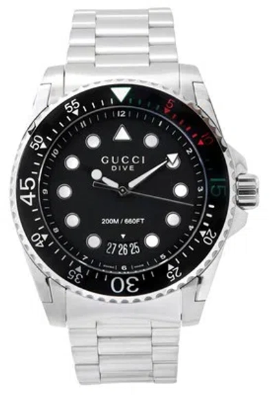 Pre-owned Gucci Dive Xl Stainless Steel Swiss Quartz Movement Ya136208a 200m Mens Watch