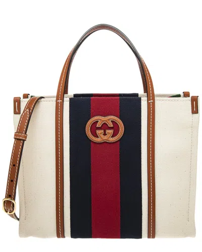 Gucci Interlocking G Small Canvas & Leather Tote In White