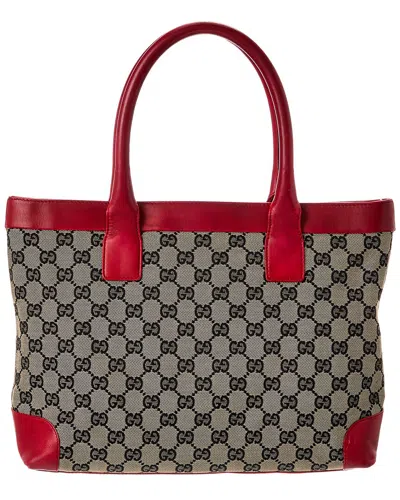 Gucci Navy Gg Canvas & Red Leather Campus Tote Qfb