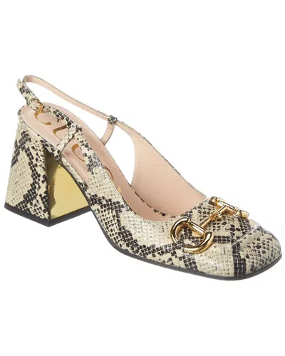 Gucci Princetown Horsebit Snake-embossed Leather Slingback Pump In Gold